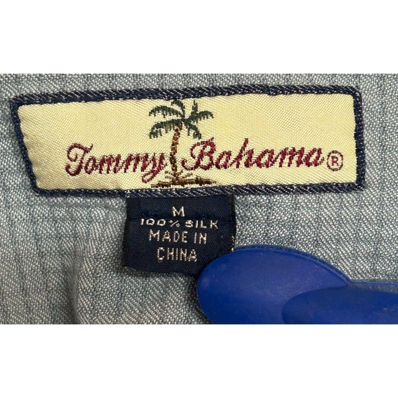 Tommy Bahama Shirt Mens Medium Blue Silk Button Up Loop Collar Short Sleeve - Picture 5 of 7
